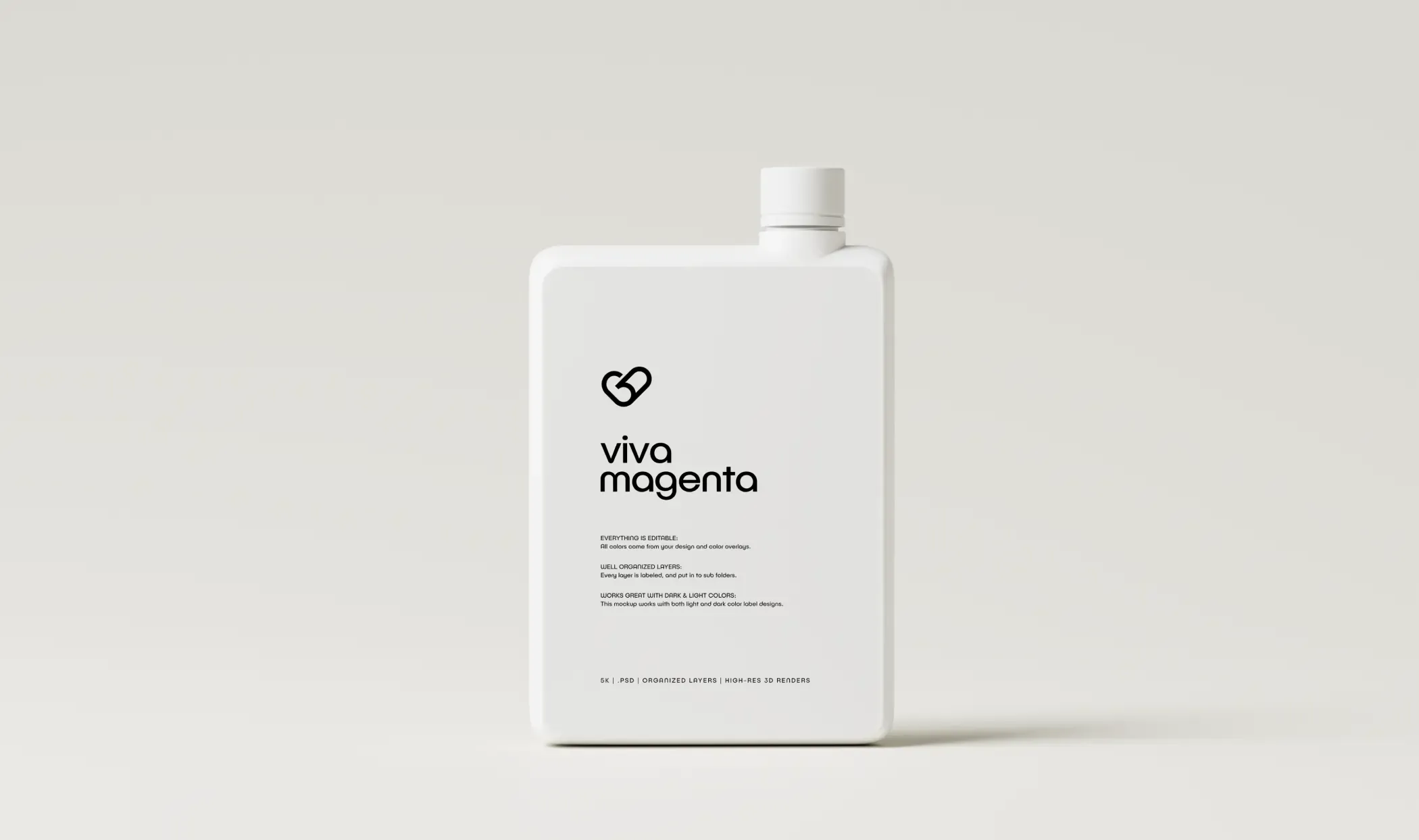 White bottle with a clear minimalist Viva Magenta label